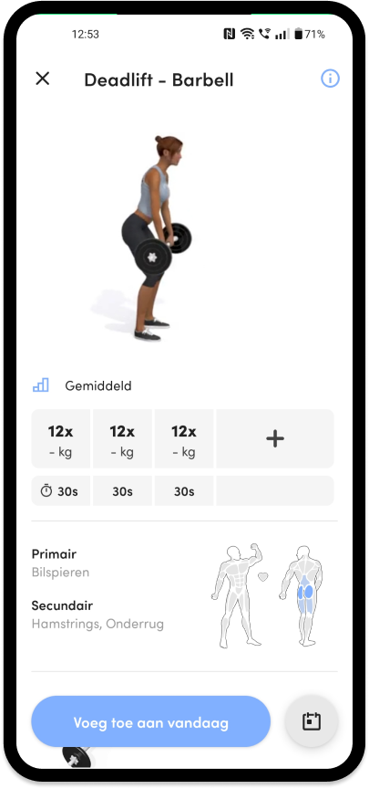 Een uitleg van de deadlift oefening. De video doet het voor en eronder kan je bijhouden hoe vaak je de oefening hebt gedaan.